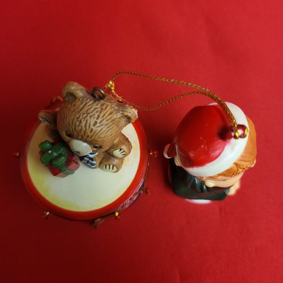Vintage Christmas Ornaments Hard Plastic Santa Boy and Drummer Teddy Bear - Picture 6 of 12